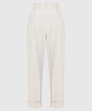Brunello Cucinelli Womens Natural Pleated Striped Beach Pants