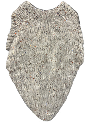 Brunello Cucinelli Womens Embellished Knitted Grey Poncho Vest