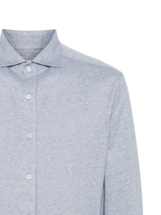 Brunello Cucinelli Mens Button Down Melange Ribbed Shirt in Blue