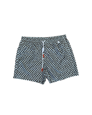 Isaia Brown Blue Mini Floral Pattern Swim Trunks