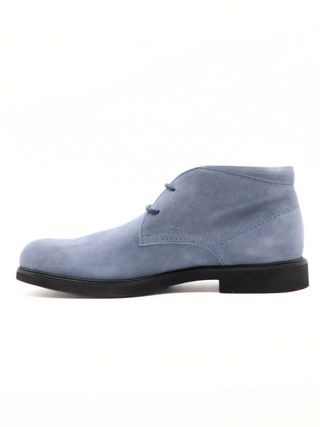 Tods Mens Light Blue Lace Up Suede Ankle Boot Shoe with Black Sole