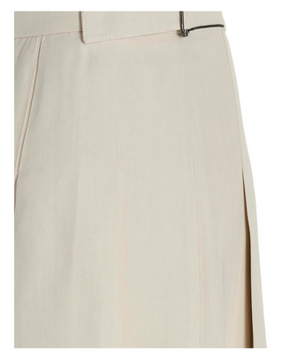 Brunello Cucinelli Womens White Buckle Detailed Pleated Skirt