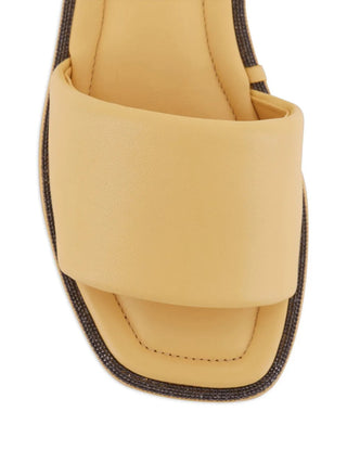 Brunello Cucinelli New Women's Yellow Monili Embroidered Slippers