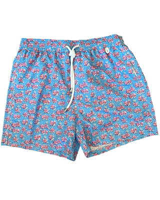 Isaia Mens Blue Purple Mini Floral Swim Trunks