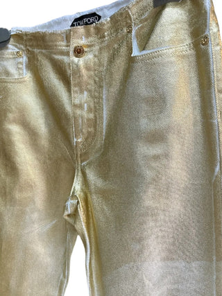 Tom Ford Womens Gold Coated Denim Pants