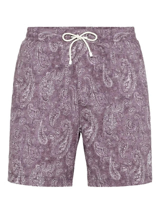 Brunello Cucinelli Mens Lilac & White Paisley Swim Shorts