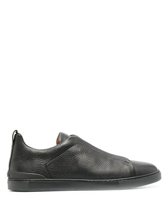 Zegna Mens Black Deerskin Triple Stitch Sneakers
