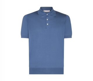 Brunello Cucinelli Mens Blue Cotton Polo Shirt