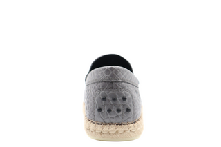 Tods Mens Grey Leather Croc Espadrille with Raffia Sole