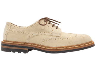 Brunello Cucinelli New Mens Cream Leather Wingtip Brogue Shoes