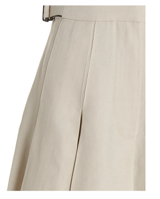 Brunello Cucinelli Womens White Buckle Detailed Pleated Skirt