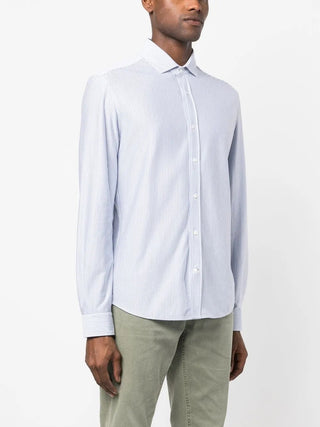Brunello Cucinelli Mens Shirt Blue with White Stripes