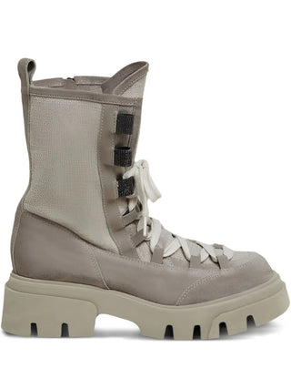 Brunello Cucinelli Women's Suede Grey Lace Up Boots