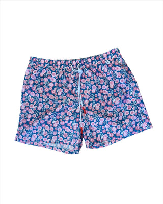 Isaia Mens Blue Pink Floral Patterned Swim Trunk