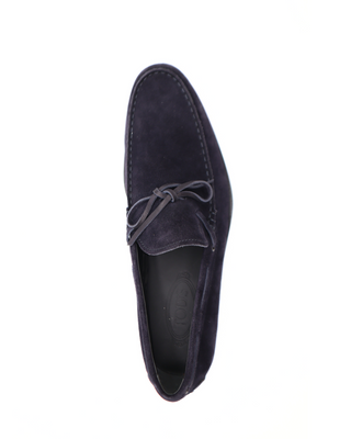 Tods Mens Dark Navy Blue Suede Laccetto Mocassino Shoe