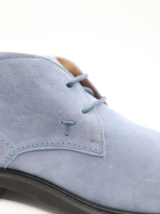 Tods Mens Light Blue Lace Up Suede Ankle Boot Shoe with Black Sole