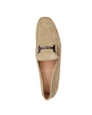 Tods Mens Light Brown Leather Suede Gommino Driver Shoe with Buckle