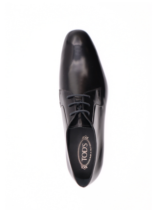 Tods Mens Black Shiny Lace Up Moccassin Derby Dress Shoe