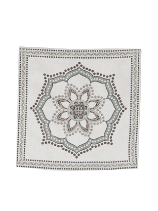 Brunello Cucinelli Medallion Pattern Silk White Green Men's Pocket Square