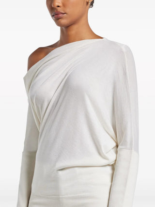 Tom Ford Womens Off The Shoulder Cashmere & Silk White Sweater