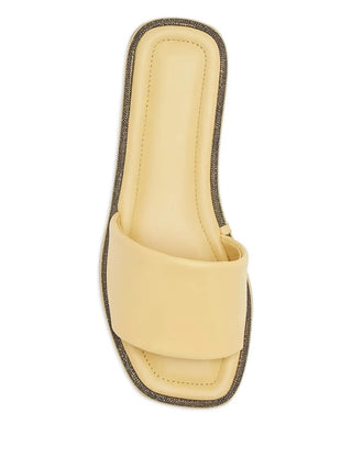 Brunello Cucinelli New Women's Yellow Monili Embroidered Slippers