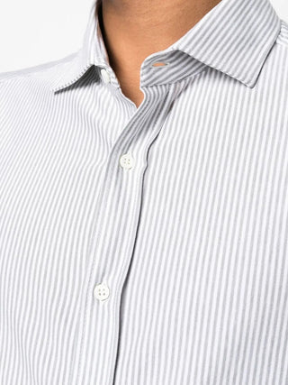 Brunello Cucinelli Mens Leisure Fit White & Green Dress Shirt