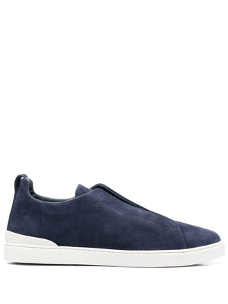 Zegna Mens Blue Suede Triple Stitch Sneakers
