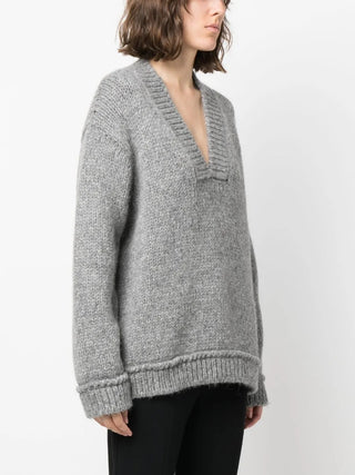 Tom Ford Womens Light Grey Alpaca Wool V-Neck Sweater