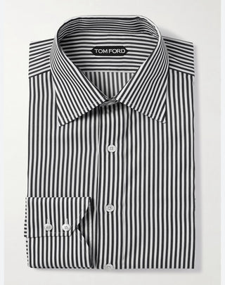 Tom Ford Men’s Black & White Striped 100% Cotton Button Down Dress Shirt
