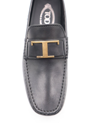 Tods Mens Black Gommino Driver Shoe with T Strap