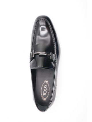 Tods Mens Black Shiny Leather Buckle Gomma Loafer Shoe