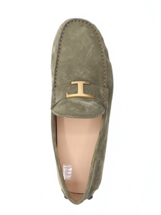 Tods Mens Green Suede Gold T Gommino Driver Shoes