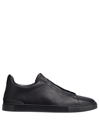 Zegna Mens Black Deerskin Triple Stitch Sneakers