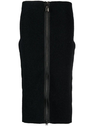Tom Ford Womens Black Ribbed Wool Zip-Up Skirt