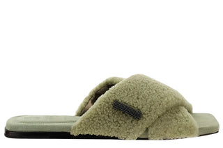 Brunello Cucinelli Women's Logo Detailed Slip-On Sandals In Light Green