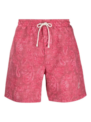 Brunello Cucinelli Mens Pink & White Paisley Logo-Embroidered Swim Shorts
