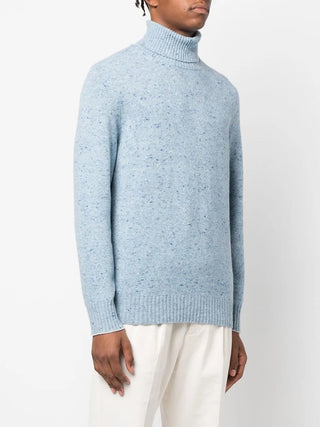 Brunello Cucinelli Mens Cashmere Marled Light Blue Turtleneck Sweater