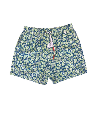 Isaia Mens Swim Trunks Blue Green Floral Pattern