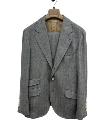Brunello Cucinelli Mens New Wool Linen & Silk Suit Grey & Black Design