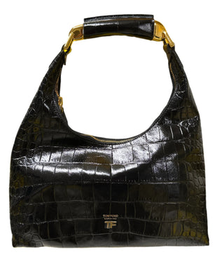 Tom Ford Womens Large Black Croc Hobo Bag