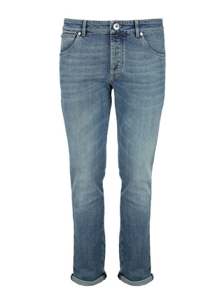 Brunello Cucinelli Mens Comfort Denim Slim Fit Five-pocket Trousers In Light Washed Denim