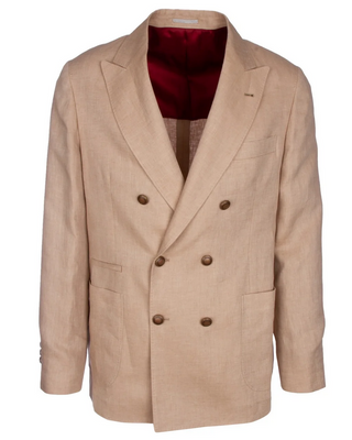 Brunello Cucinelli Mens Linen Beige Double Breasted Blazer
