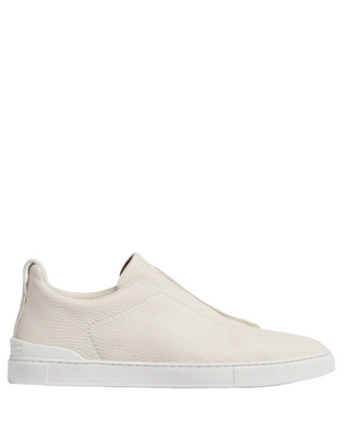 Zegna Mens Triple Stitch Full-Grain Leather Slip-On Sneakers In Beige