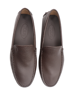Tods Mens Dark Brown Grey Leather Grained Gommino Driver Shoes