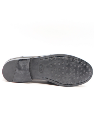 Tods Mens Black Ruched Penny Leather Loafer with T Coin Shoe