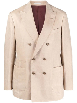Brunello Cucinelli Mens Linen Beige Double Breasted Blazer