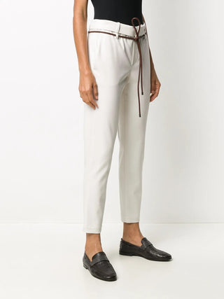 Brunello Cucinelli Womens PANTS In WHITE With Leather Brown Belt