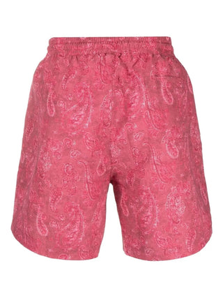 Brunello Cucinelli Mens Pink & White Paisley Logo-Embroidered Swim Shorts