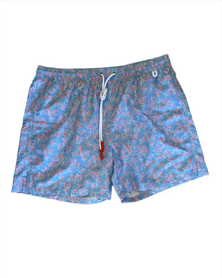 Isaia Mens Blue Pink Branch Patterned Swim Trunk