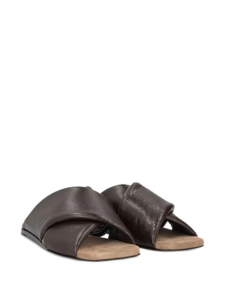 Brunello Cucinelli Dark Brown Leather Women's Slipper Sandals